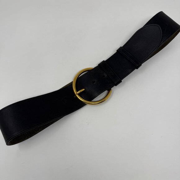 Prada Gold O Ring Black Leather Wide Waist Belt Size 36/90 Made in Italy - Picture 6 of 9